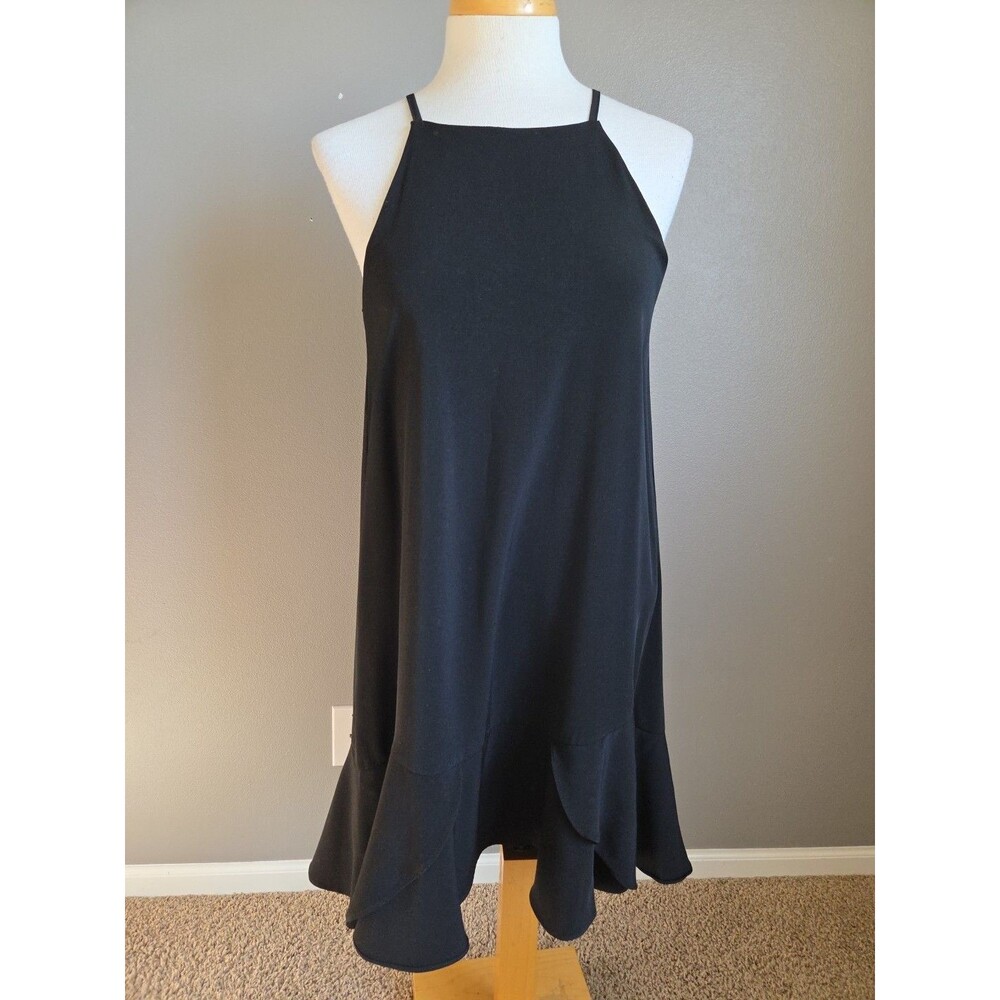 NWT She + Sky | Size S | Black Ruffle Hem Shift Dress Sleeveless Spaghetti Strap